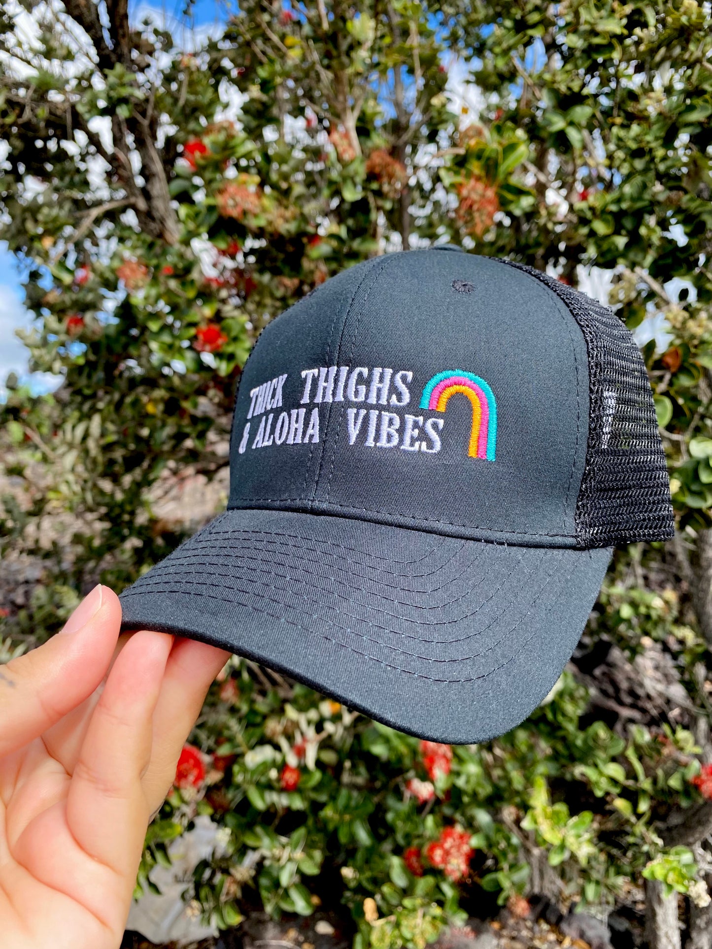 Thick Thighs & Aloha Vibes Trucker Hat